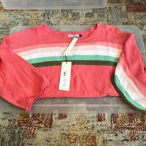 Summer Cotton Sweater 3/4 Sleeve Zaket & Plover Pink Stripes NWT Size Med
